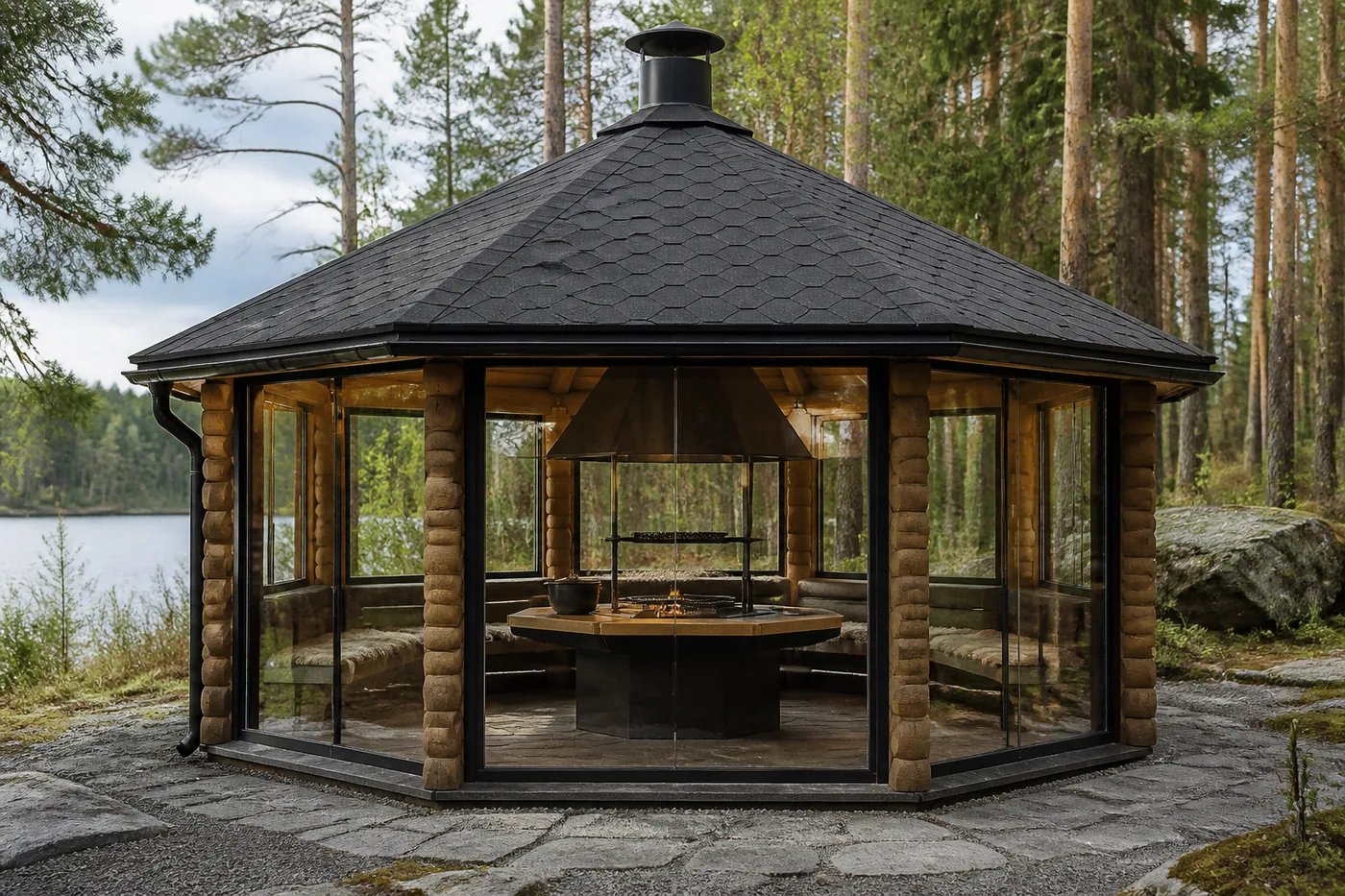 Застеклённая беседка «Финский круг» — закрытая беседка, Ø 3,0 м, 6 м²